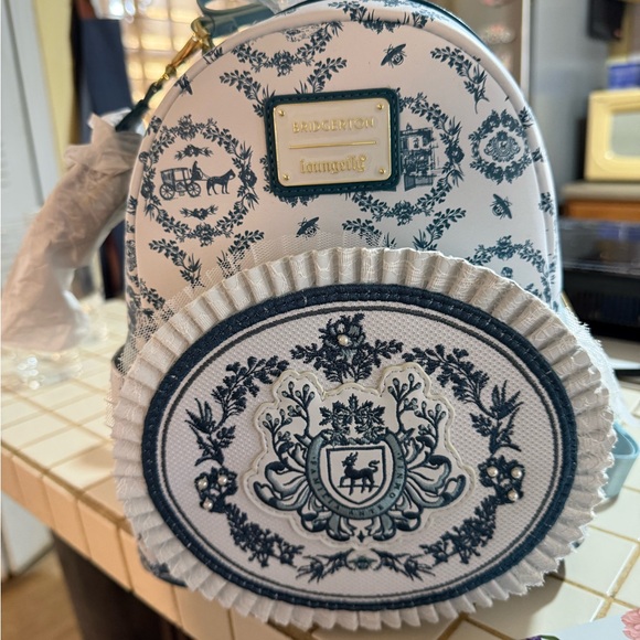 Loungefly Bridgerton White and Blue Patterned Backpack